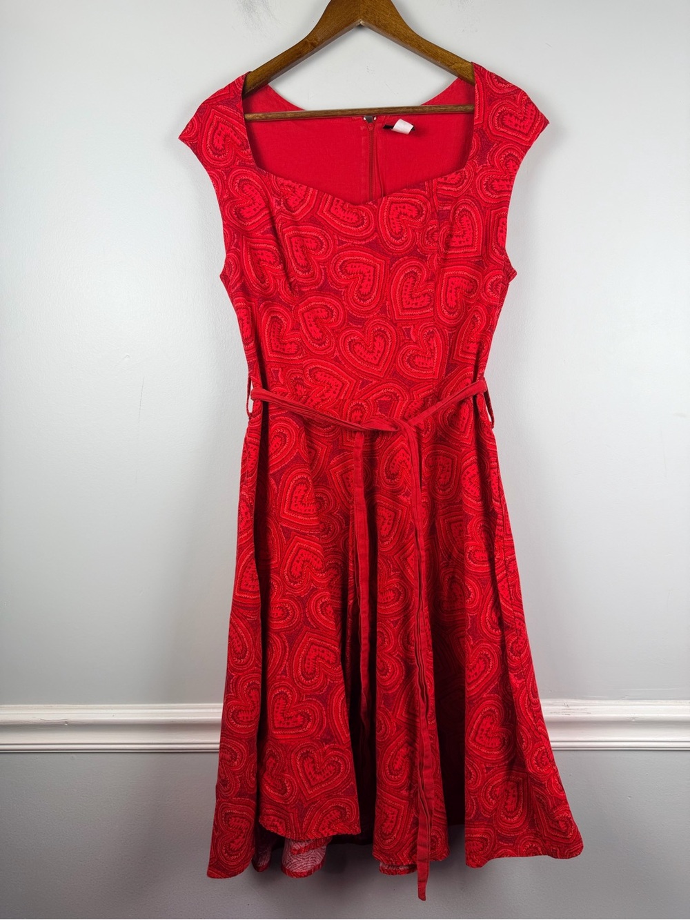 RETROLICIOUS heart cap sleeve swing belted dress size XL 100% cotton